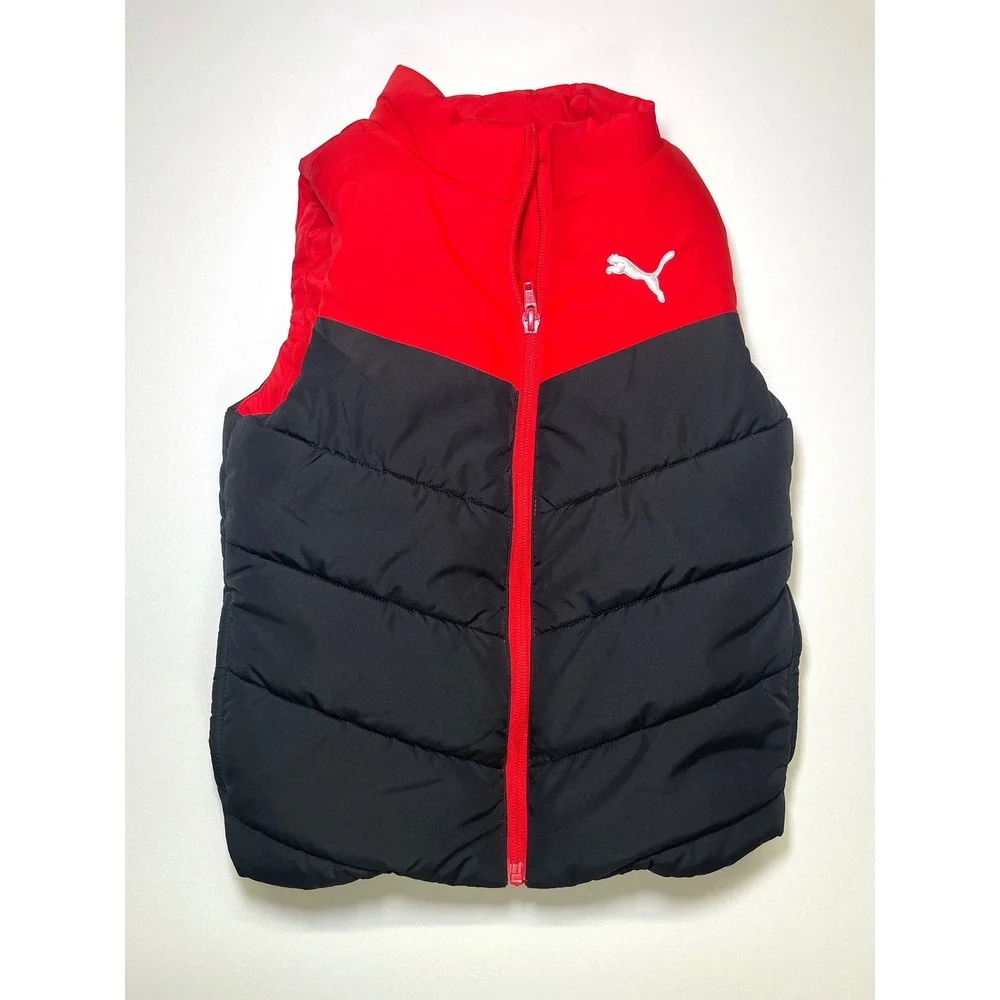 Puma Kids Puffer Vest Red Black Colorblock Insulated Zip Up XS 5/6 P8F22-04364